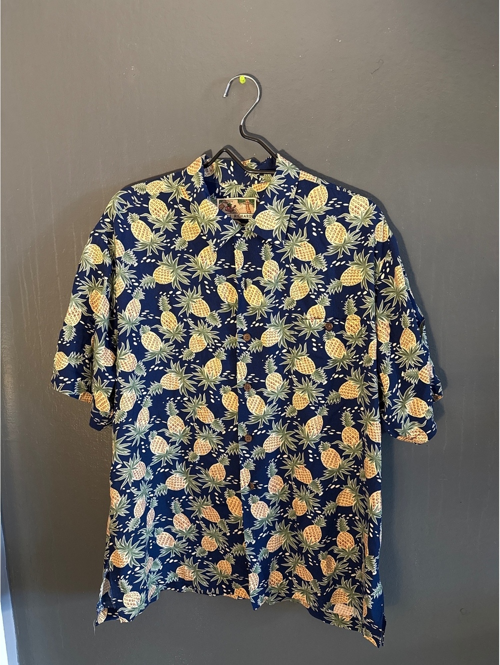 Tori Richard Navy Blue Pineapple Print Short Sleeve Shirt